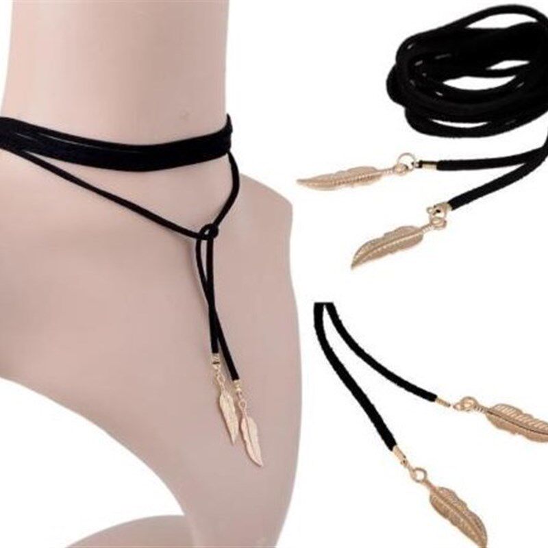 Long multi-layer Velour Necklace Vintage leaves pendant swea