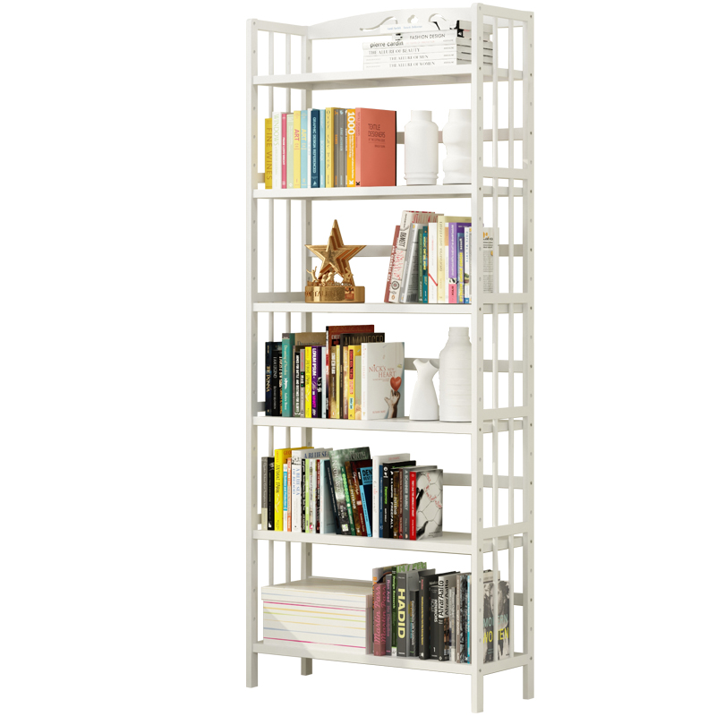 简易白色书架落地书柜置物架简约现代实木儿童学生用桌上楠竹书架