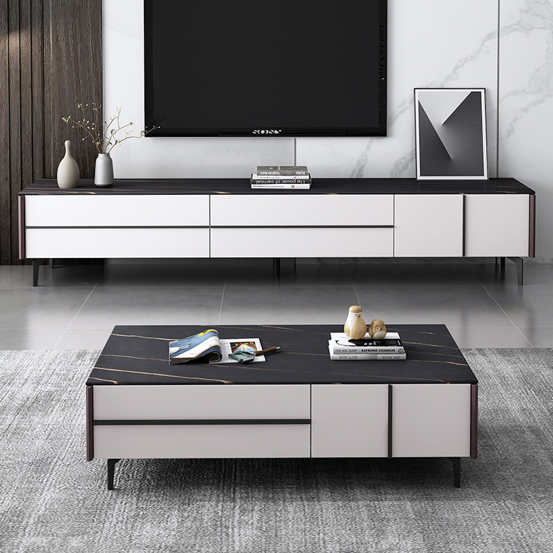 意式极简岩板茶几电视柜组合现代简约小户型储物茶桌客厅家用