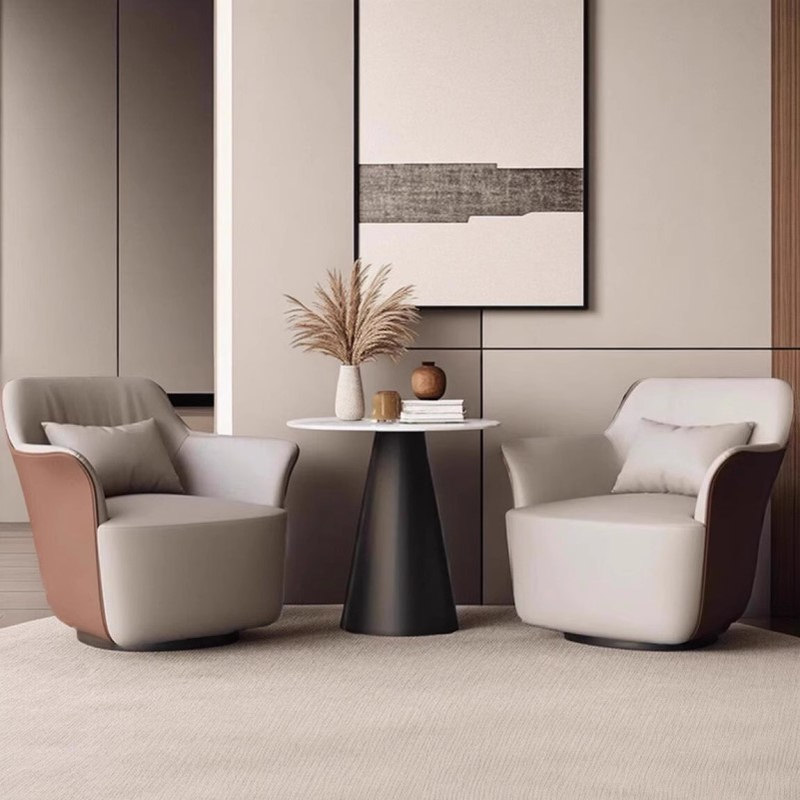 意式轻奢沙发椅商务会客接待旋转单人休闲椅现代洽谈沙发桌椅组合
