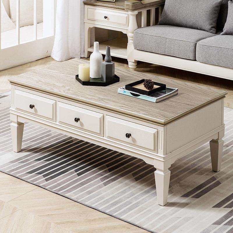 地中海美式乡村全实木茶几电视柜组合客厅多抽屉家用小户型茶桌