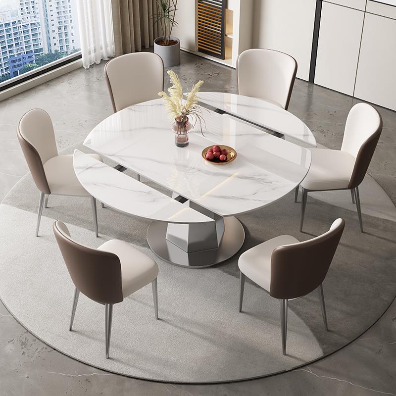 轻奢岩板餐桌椅组合小户型现代简约客厅家用旋转方圆两用伸缩饭桌