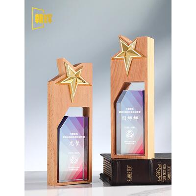 新款实木五角星奖杯定制定做高档年会颁奖刻字公司优秀员工木质