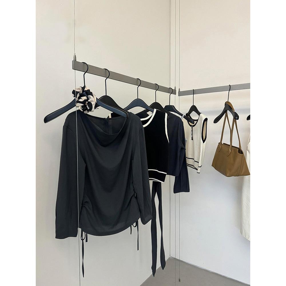 服装店展示架不锈钢上墙黑色钢丝悬挂墙顶吊架吊顶橱窗女装陈列架