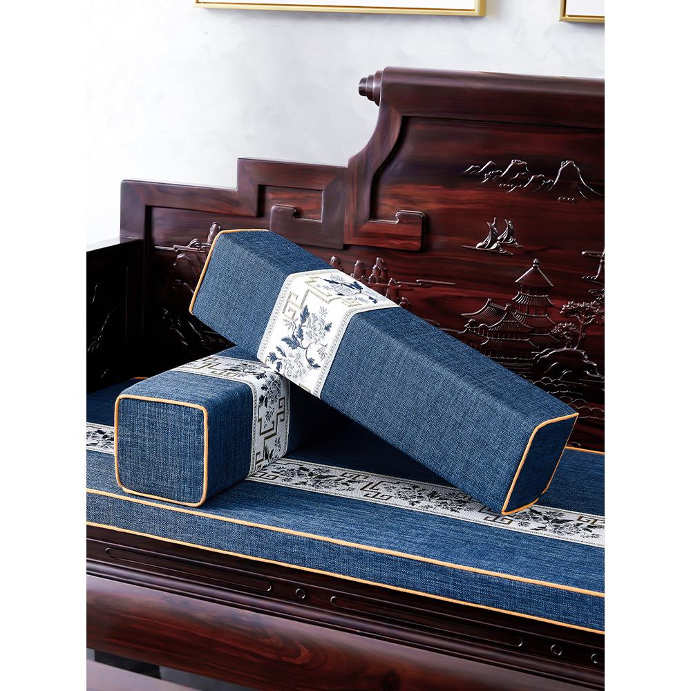 新中国风沙发扶手枕套红木罗汉亚麻布靠垫矩形靠背枕头枕头海绵定