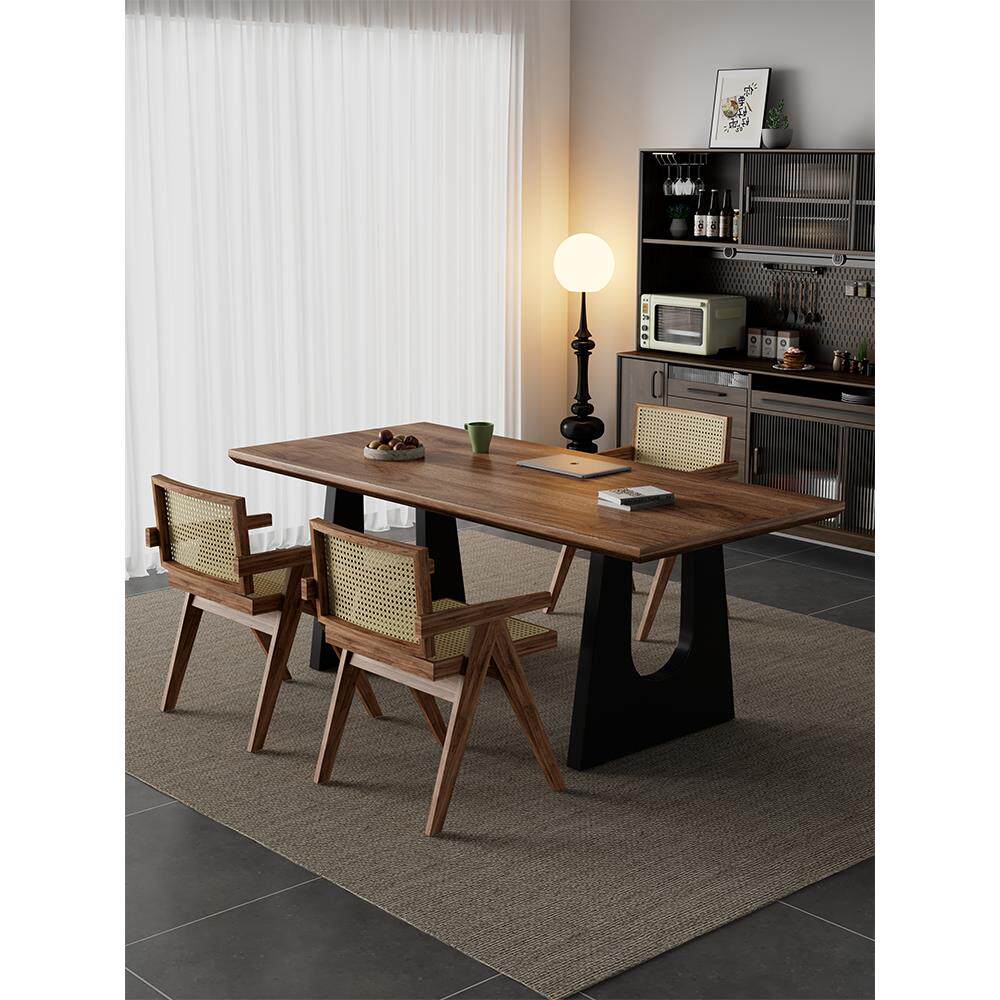 北美黑胡桃木色中古餐桌长方形去客厅化大长工作台大板餐书桌一体