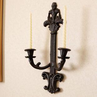 格嘉睿尔欧式覆古铸铁工艺菲勒克壁挂彷锈铁艺烛台烛灯家居壁饰