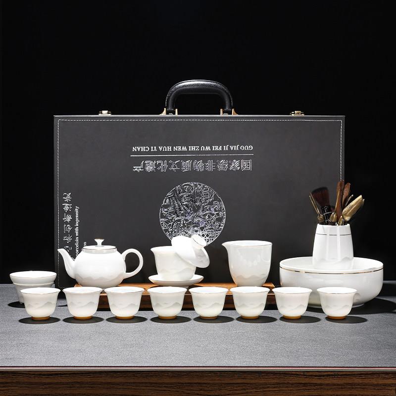 景德镇汝窑2025新款白瓷功夫茶具套装陶瓷茶壶悬停盖碗茶杯轻奢高