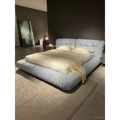 意式极简磨砂布艺床现代简约大气风主卧室床别墅轻奢云朵双人婚床