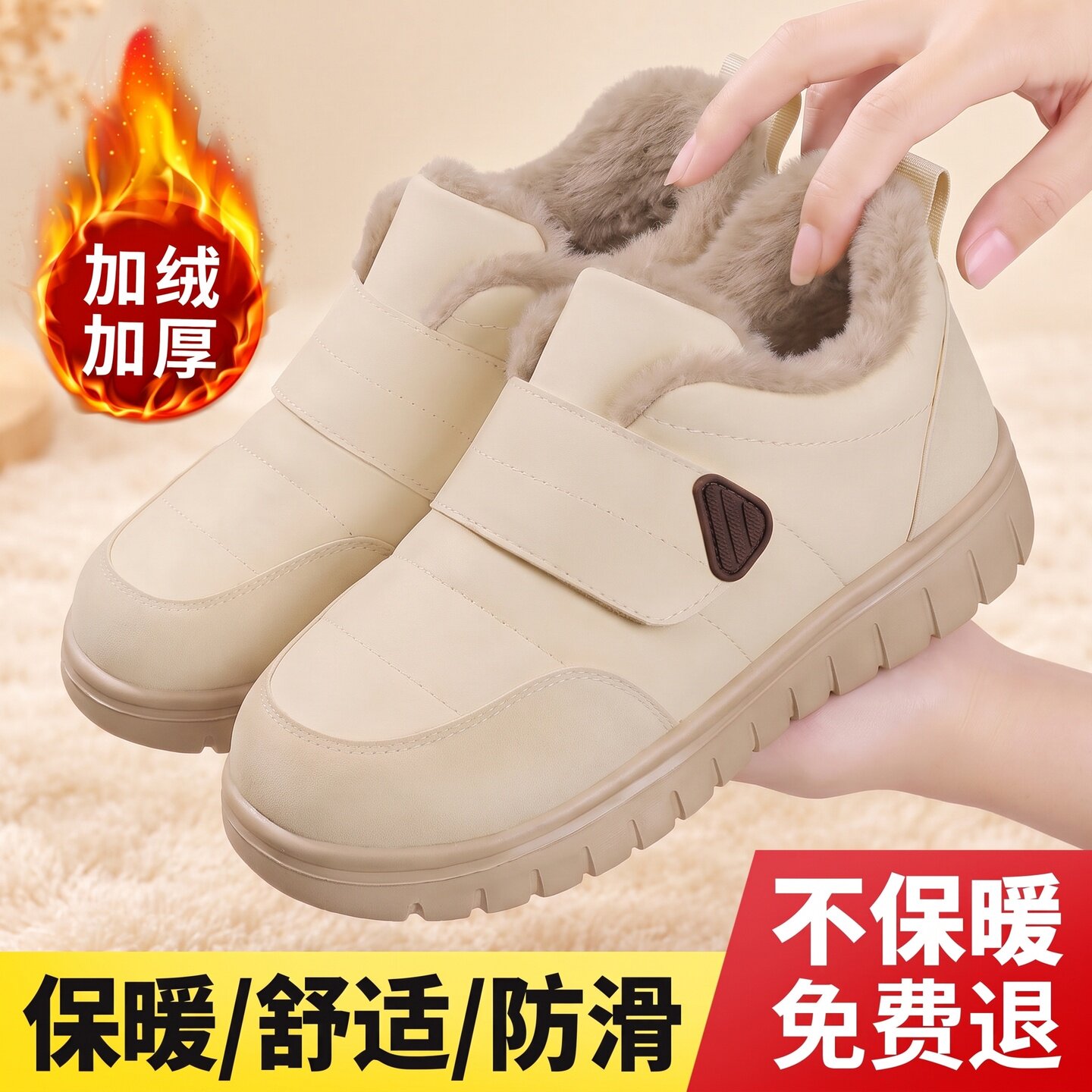 老北京布鞋女冬季新款加绒加厚保暖防滑妈妈鞋舒适休闲中老年棉鞋
