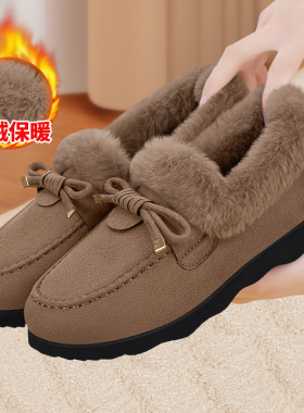 老北京布鞋女冬季加绒保暖一脚蹬新款软底棉鞋厚底舒适妈妈豆豆鞋