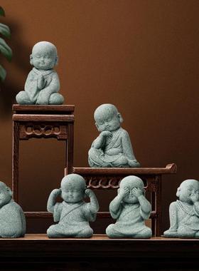 迷你光头小和尚创意萌趣小沙弥摆件园林盆景假山鱼池造景佛像装饰