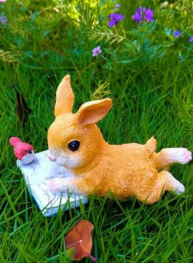 亚马逊热销花园庭院装饰小兔子看书动物摆件窗台盆景幼儿园造景