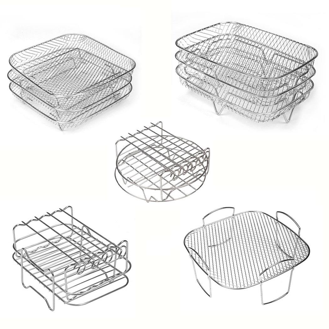 空气炸锅多层烤架配件304不锈钢打砂双层三层可堆叠脱水架过滤架