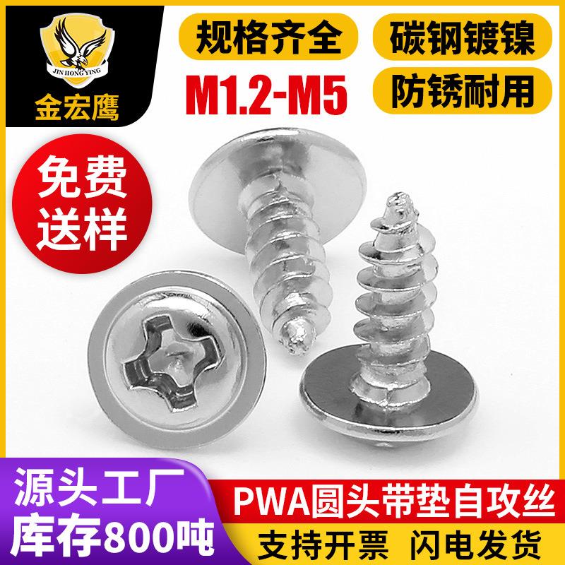 PWA圆头十字槽带垫片自攻螺丝镀镍盘头带介子自攻钉M23戒尖尾螺钉