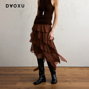 DAOXU倒序 不对称叠层雪纺半身裙 气质层次感中长款迷笛裙