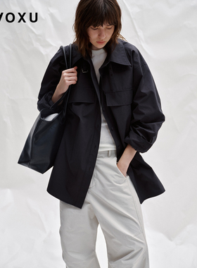 DAOXU倒序 复古宽松翻领衬衣外套 工装简约通勤百搭长袖衬衫