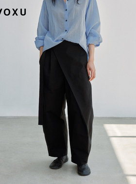 DAOXU倒序 自然显瘦垂感阔腿裤  围裹式压褶斜襟休闲长裤