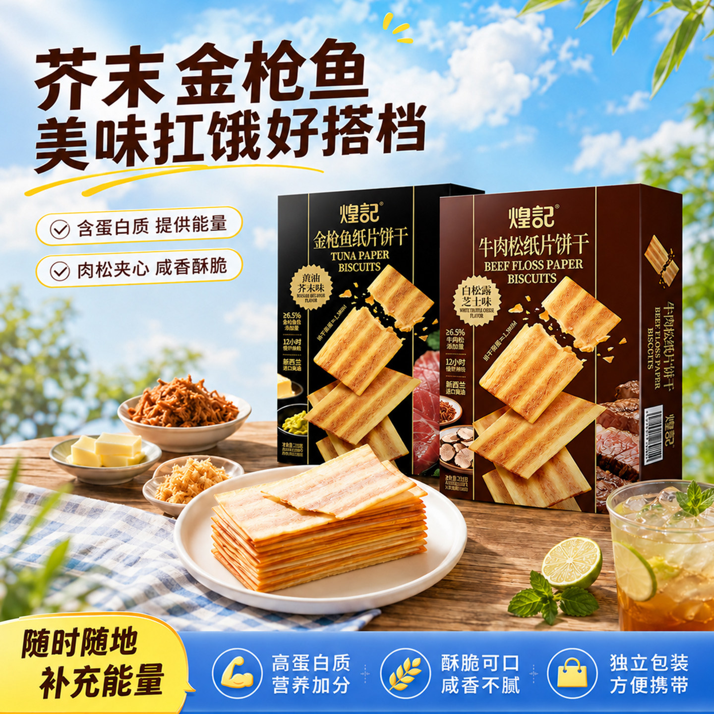 煌记芥末金枪鱼薄脆饼干盒装独立包装休闲零食酥脆黄油牛肉味饼干