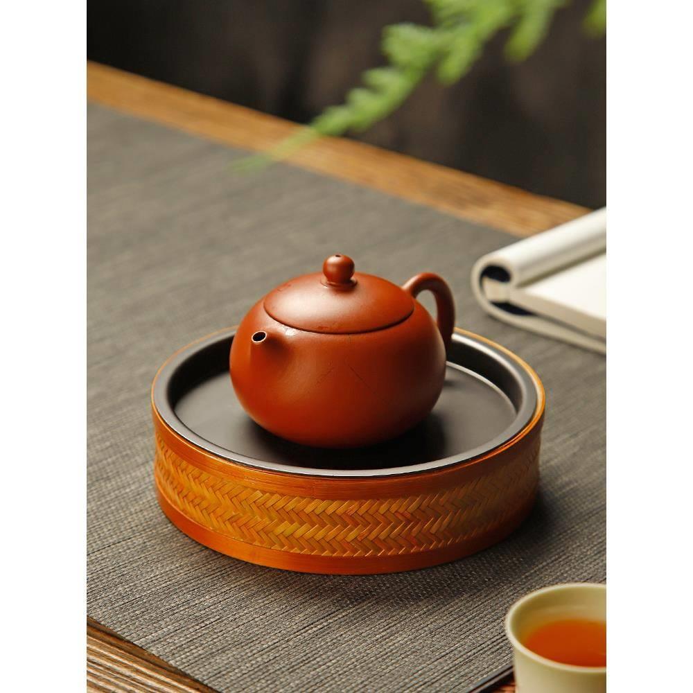 中式竹编储水茶盘陶瓷蓄水壶承合金带盖干泡茶台紫砂养壶底座茶海