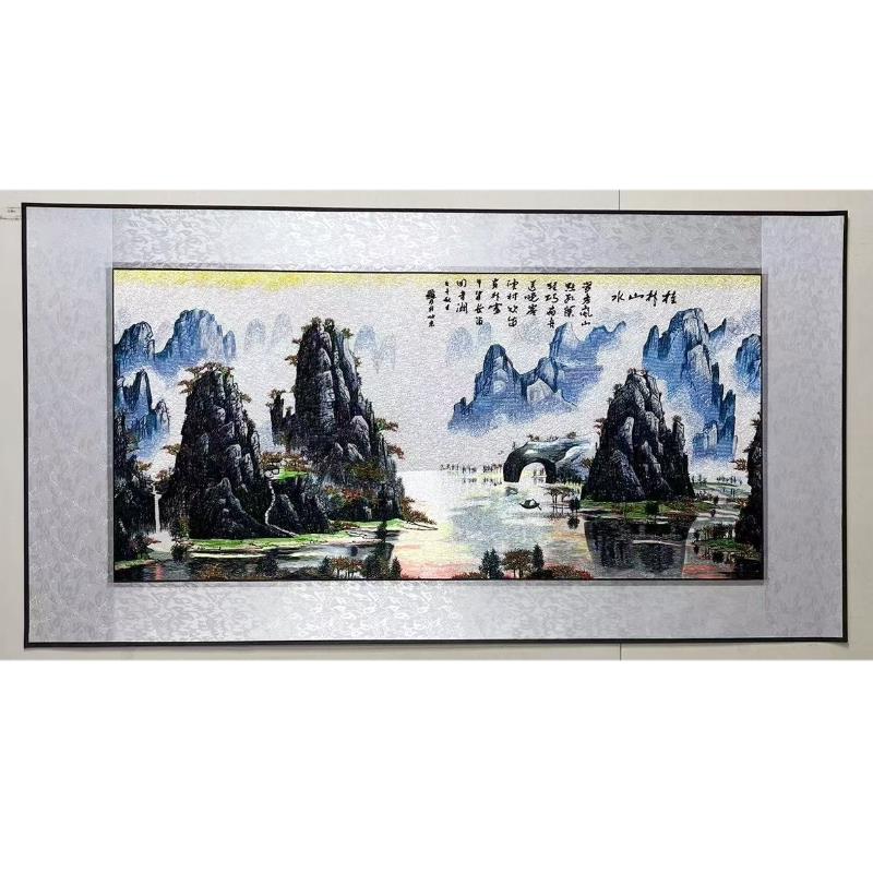 苏绣精品满绣山水画新中式漓江山水苏绣成品客厅装饰挂画