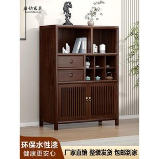 新中式 榆木家具收纳柜多功能餐边柜实木书柜客厅置物茶柜子玄关柜