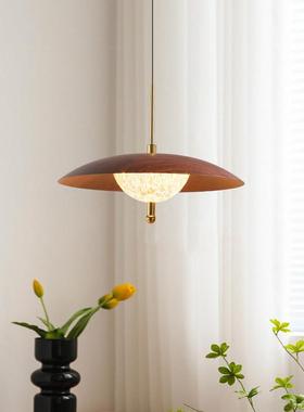 中古风饭厅吊灯胡桃木纹可升降悬停吧台灯法式触摸床头书房吊线灯