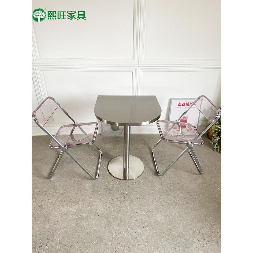 现代不锈钢餐桌轻奢钛金桌子网红奶茶店小圆桌设计师创意金属茶几