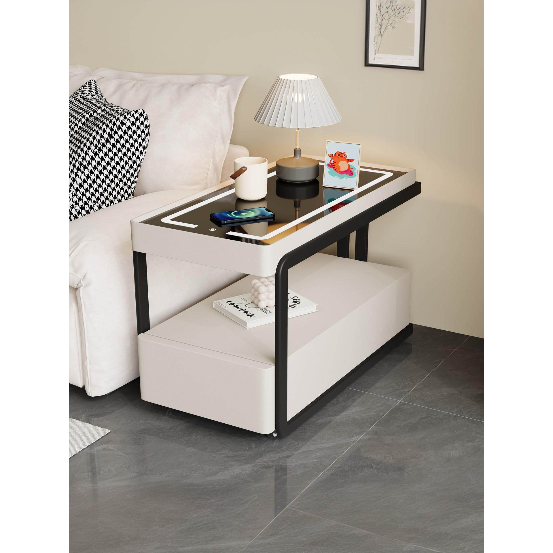 轻奢高级感沙发边几意式极简智能可移动带轮子侧边柜小推车茶角几