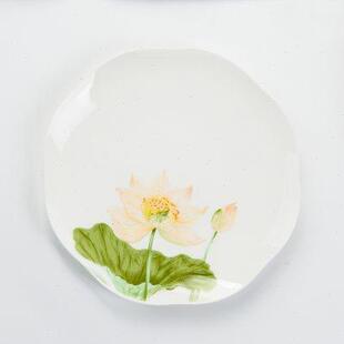 金岚玉唐山骨瓷餐具8英寸荷口盘子碟家用简约陶瓷盘8寸荷叶盘子