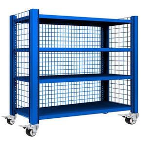可移动货架置物架多层货柜展示架铁架带轮推拉可调节带网格挡架