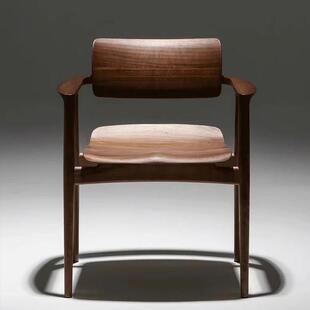 川上北美黑胡桃木餐椅实木家用带扶手椅休闲原木无辅材覆古简约椅