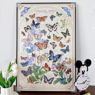 杰艺金属简约窄边猫的天空之城碟语生花1000片75x50拼图裱框 挂墙