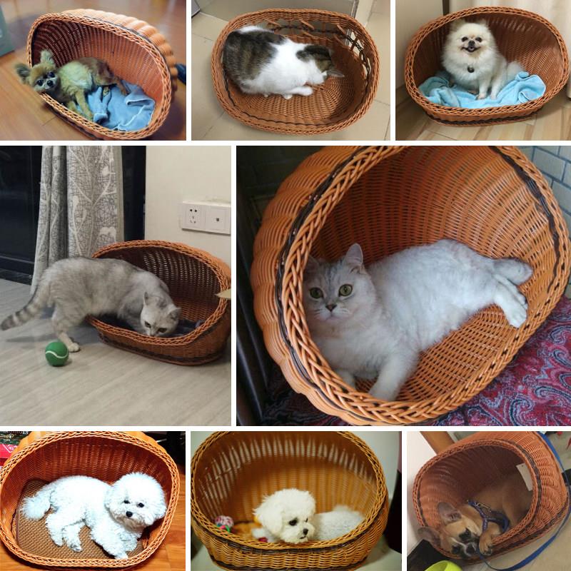 藤编猫窝猫屋猫床夏季彷藤条半封闭狗窝泰迪博美可拆洗宠物用品