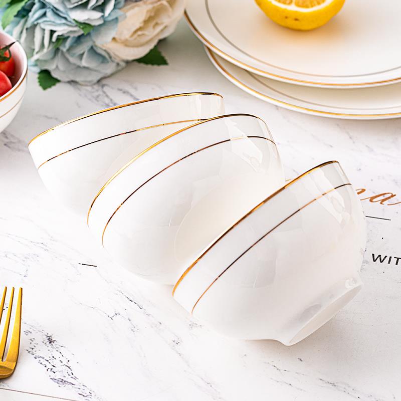 金边骨瓷饭碗家用2022新款景德镇餐具4.5 5 6 7 8 9英寸大小奥碗