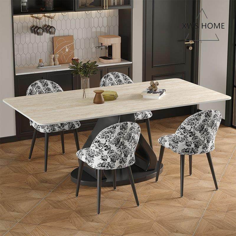 中古风洞石岩板餐桌椅组合法式侘寂小户型设计师家用长方形饭桌椅,住宅家具,岩板餐桌,淘宝优惠券,粉丝福利购,淘宝优惠卷