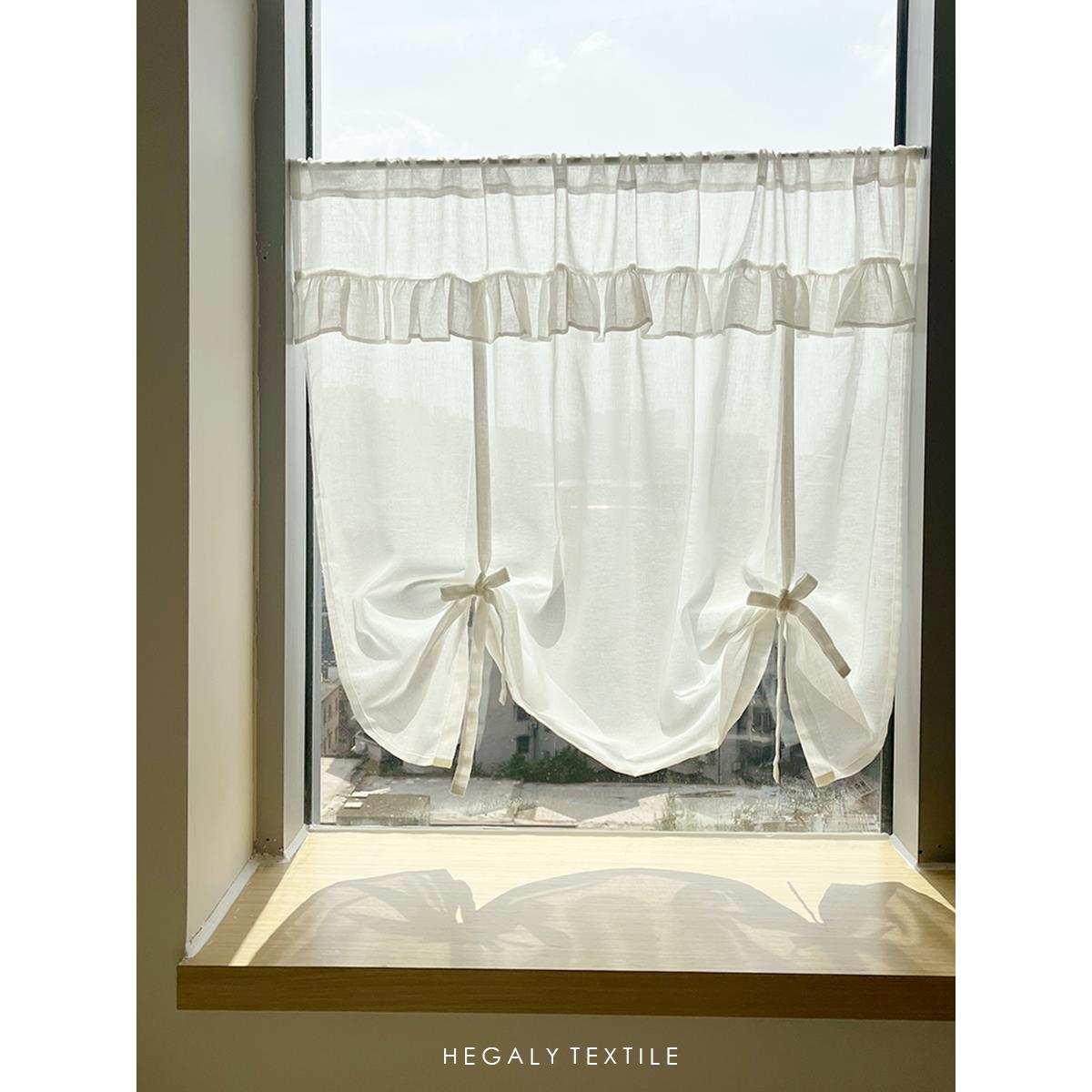 Hegaly韩国覆古咖啡窗帘升降门帘气球窗帘白色纱窗法式隔断窗帘浪