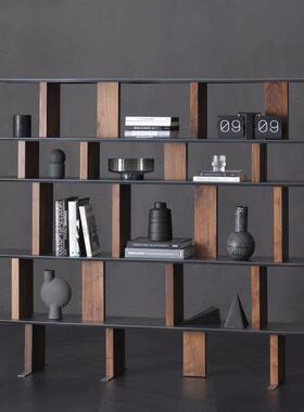JOLOR进口意式现代简约北美黑胡桃木实木铁艺书架KOOB置物架创意