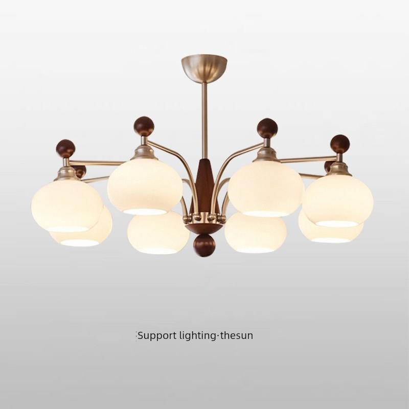 扶光TheSun中古风玻璃客厅吊灯胡桃木色全光谱护眼柿子餐厅卧室灯