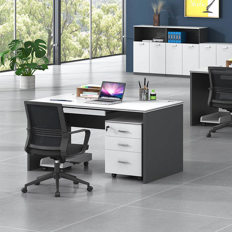 员工电脑桌位现代1.4办公室简约抽屉桌椅职员带组合办公1.2单人米