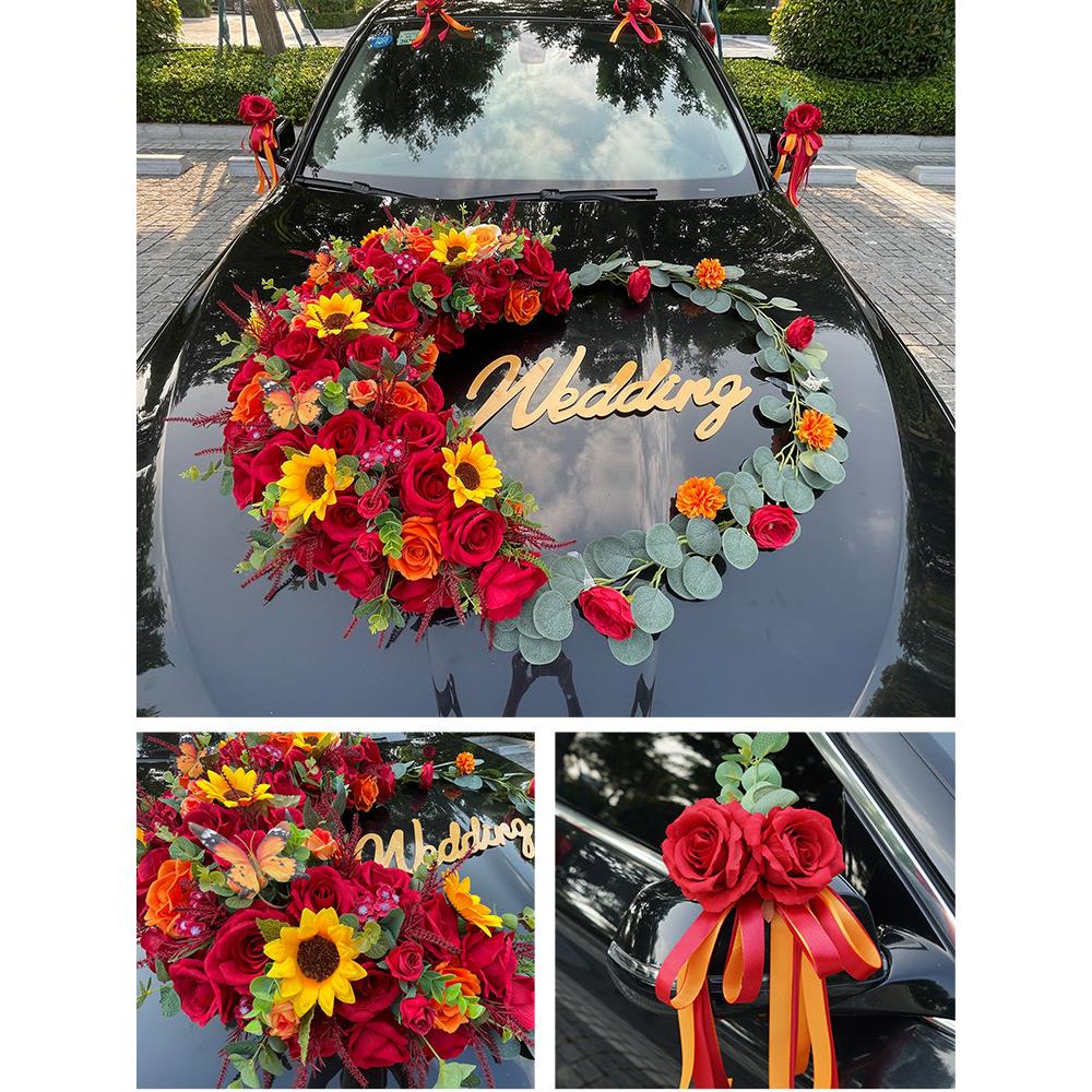 主婚车装饰车头花森系主车花车结婚车队套装布置爱心型头车花全套