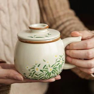 汝窑办公杯个人专用茶杯陶瓷带盖过滤茶水分离泡茶杯子家用马克杯