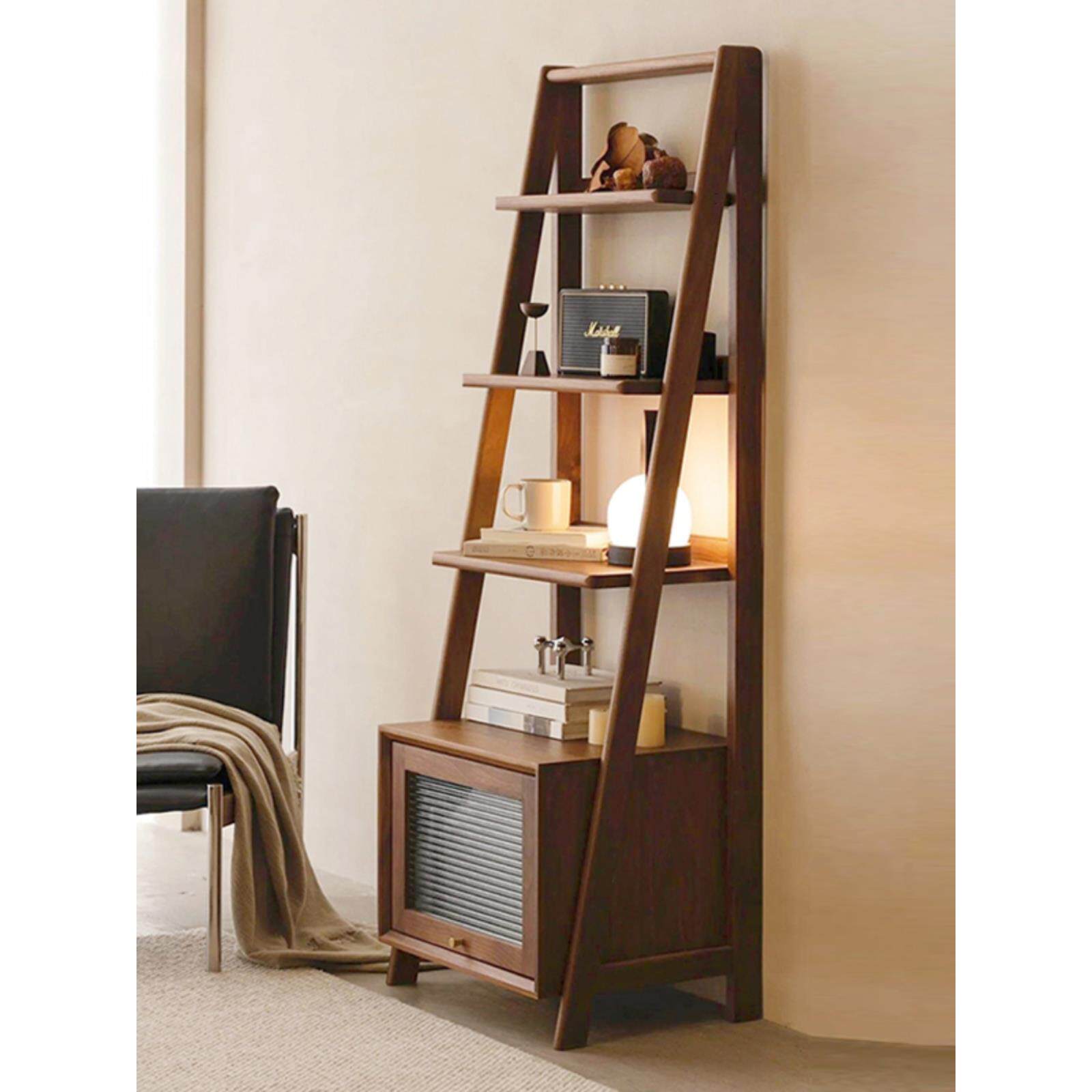 北美黑胡桃实木书架原木沙发边柜床头沙发边柜现代绘本架储物柜