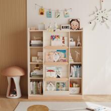 可比熊新升级款儿童房书架全实木绘本架家用落地置物架推拉门书柜