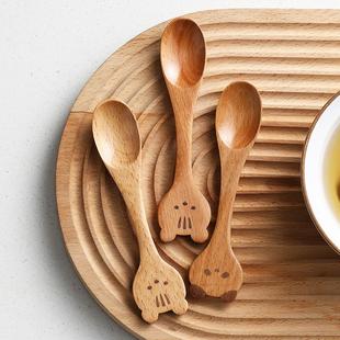 食品级木勺子日式搅拌喝汤调羹宝宝吃饭用儿童可爱甜品家用小汤勺