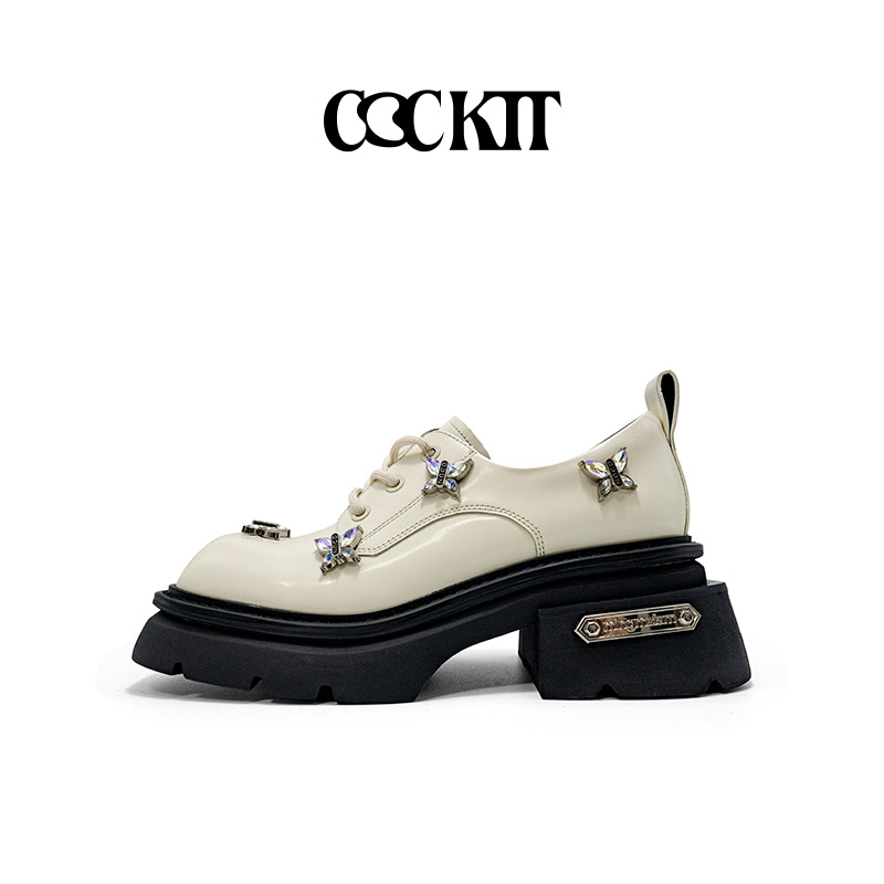 COCKTT乐福鞋甜酷闪钻英伦风厚底系带浅口单鞋