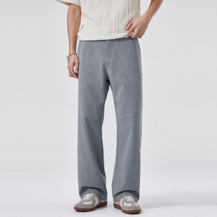 简约高级感灰色直筒休闲裤男士宽松垂感长裤2026春季新款通勤西裤