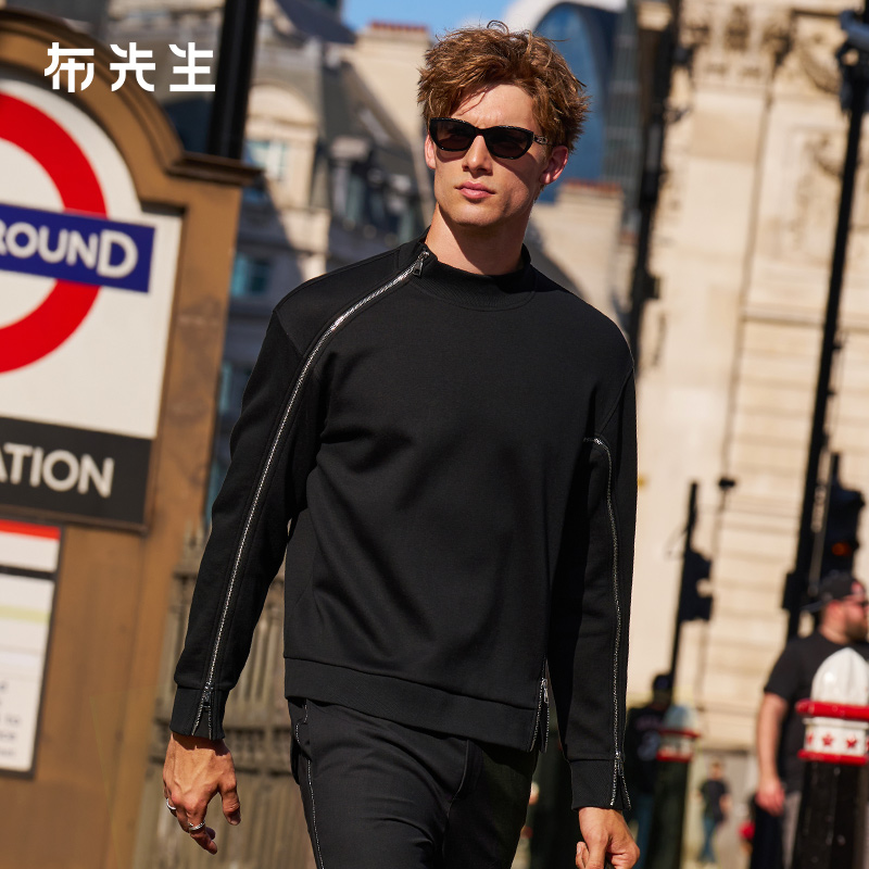 布先生轻奢小高领卫衣男减龄保暖