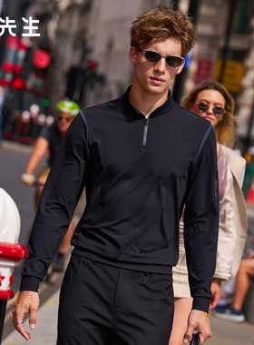 布先生轻奢高尔夫运动风撞色长袖立领半拉链男款打底上衣PT15515