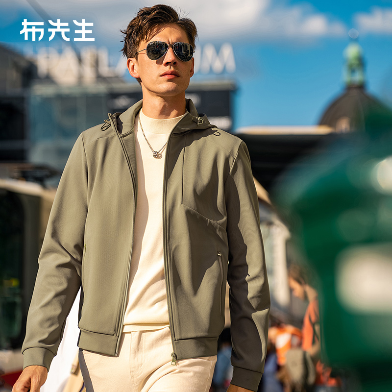 布先生轻奢连帽针织外套男拉链开衫夹克绿色防风长袖上衣PT15531